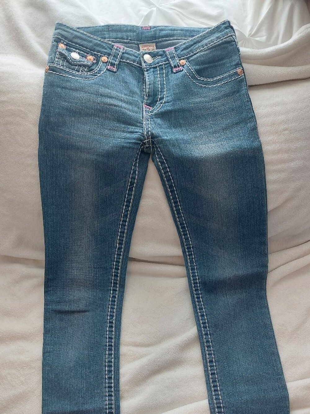 True Religion Joey Slim Super T Jeans Pink Stitching Size 27